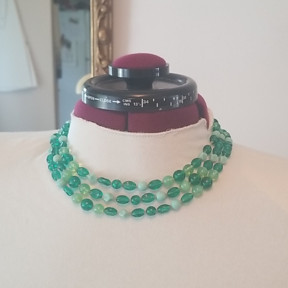 Vintage Green Glass and Lucite ? Beaded Necklace